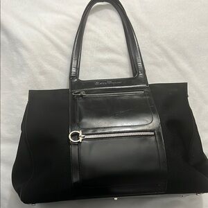 Salvatore Ferragamo Gancini Black Patent leather and Nylon bag.